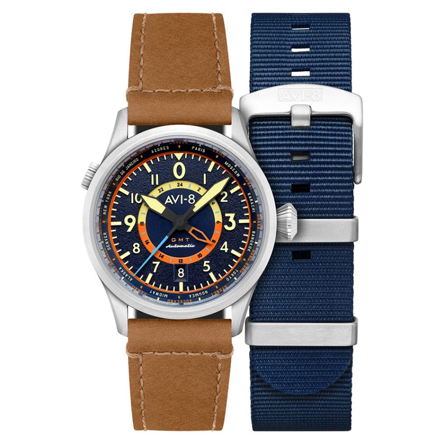 AVI-8 Flyboy Wingman Worldtimer GMT Automatic Atlantic Blue AV-4120-01