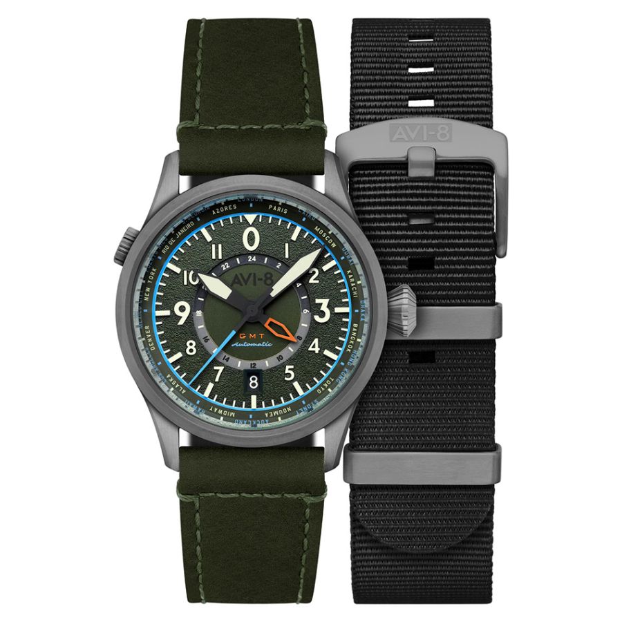 AVI-8 Flyboy Wingman Worldtimer GMT Automatic Jungle Green AV-4120-05