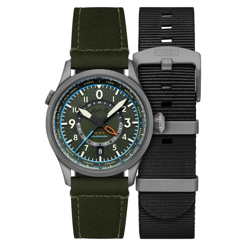 AVI-8 Flyboy Wingman Worldtimer GMT Automatic Jungle Green AV-4120-05 AVI-8 Flyboy Wingman Worldtimer GMT Automatic Jungle Green AV-4120-05