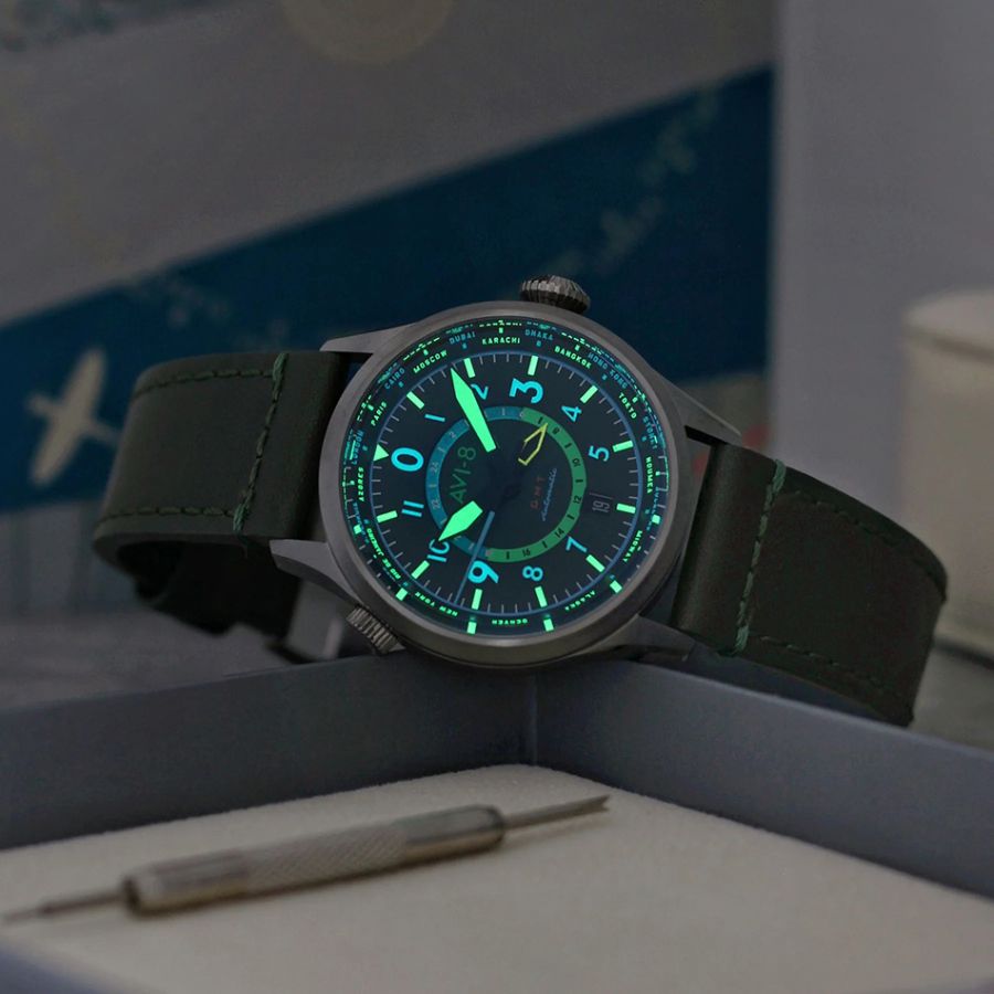 AVI-8 Flyboy Wingman Worldtimer GMT Automatic Jungle Green AV-4120-05
