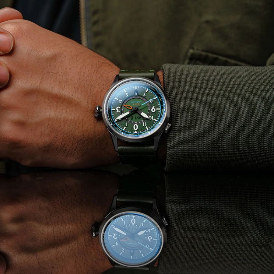 AVI-8 Flyboy Wingman Worldtimer GMT Automatic Jungle Green AV-4120-05