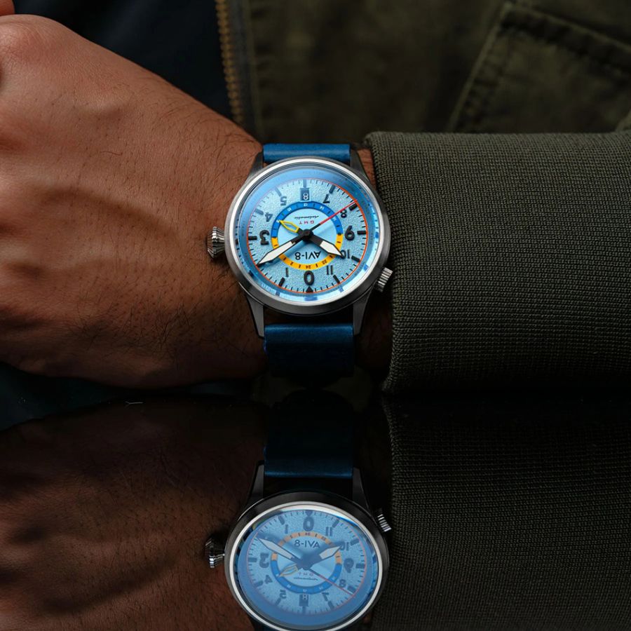 AVI-8 Flyboy Wingman Worldtimer GMT Automatic Power Blue AV-4120-03