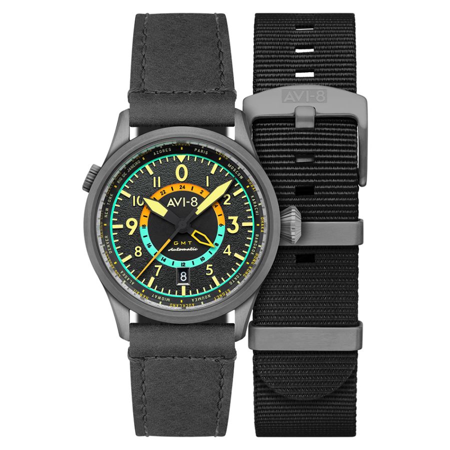 AVI-8 Flyboy Wingman Worldtimer GMT Automatic Tropical Grey AV-4120-04