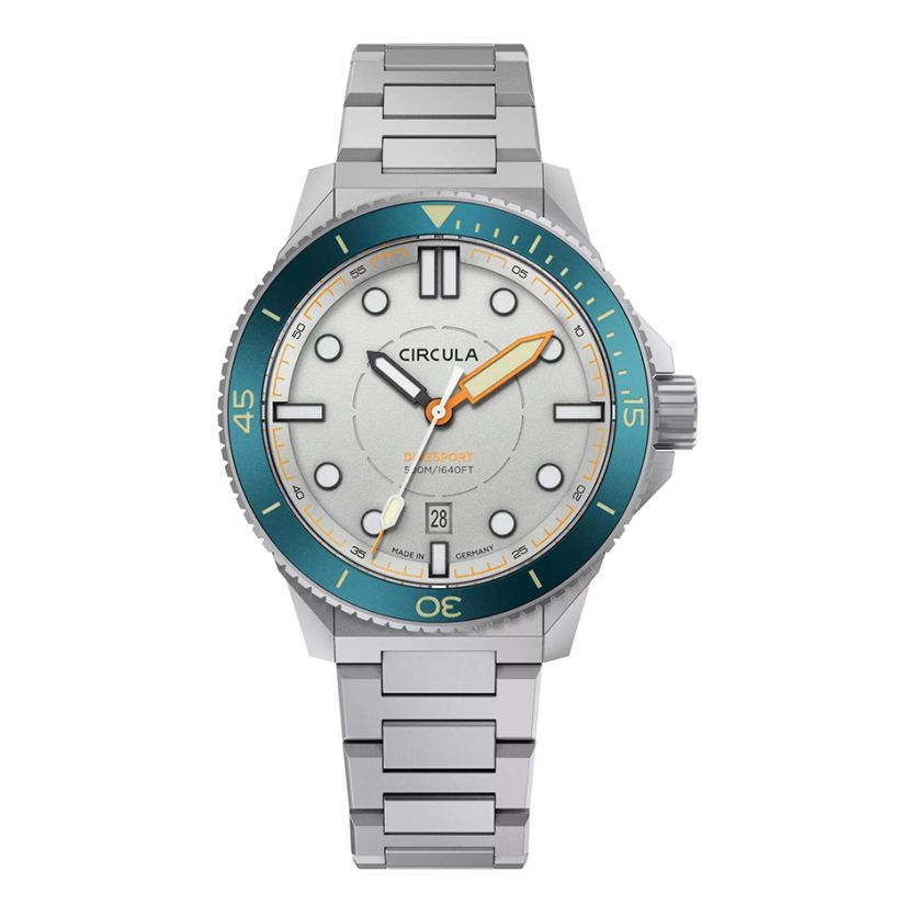 Circula DiveSport Titanium Grey Blue Bezel Silver Dial Bracelet Circula DiveSport Titanium Grey Blue Bezel Silver Dial Bracelet