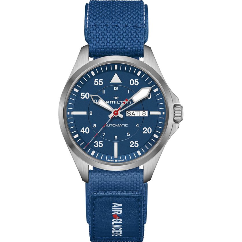 Hamilton KHAKI AVIATION PILOT DAY DATE AUTO AIR-GLACIERS EDITION H64655941 + Strap Hamilton KHAKI AVIATION PILOT DAY DATE AUTO AIR-GLACIERS EDITION H64655941 + Strap