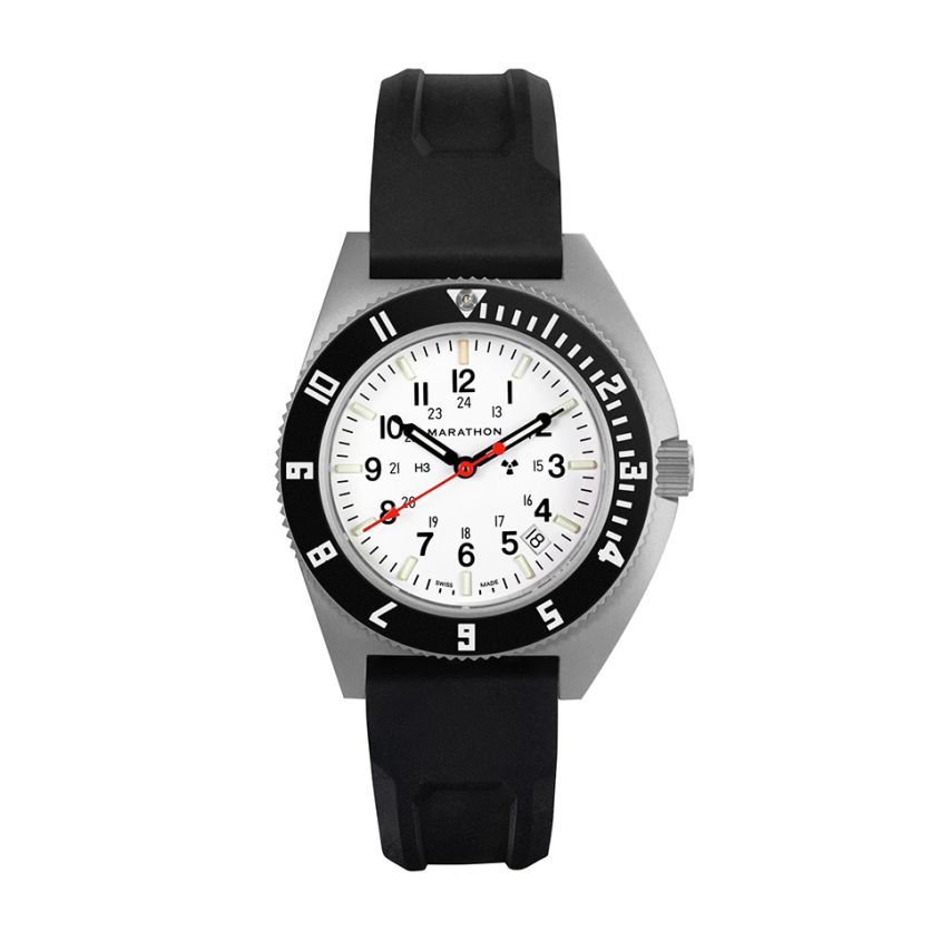 Marathon 41mm Arctic Steel Navigator with Date (SSNAV-D) on Black 3-Piece Rubber Strap Kit WW194013SS-0530 Marathon 41mm Arctic Steel Navigator with Date (SSNAV-D) on Black 3-Piece Rubber Strap Kit WW194013SS-0530