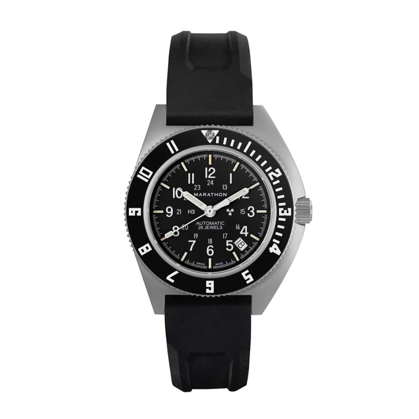 Marathon 41mm Steel Navigator with Date Automatic (SSNAV-D AUTO) on Black 3-Piece Rubber Strap Kit WW194030SS-0130 Marathon 41mm Steel Navigator with Date Automatic (SSNAV-D AUTO) on Black 3-Piece Rubber Strap Kit WW194030SS-0130