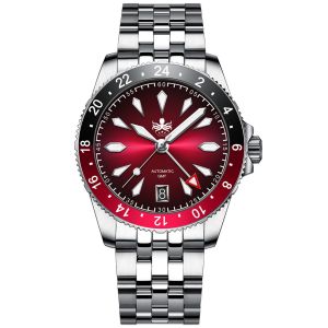 Phoibos Voyager GMT PY058D Burgundy Red Sunray Phoibos Voyager GMT PY058D Burgundy Red Sunray
