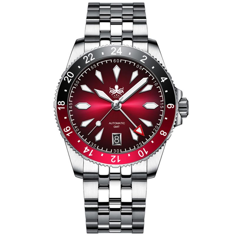 Phoibos Voyager GMT PY058D Burgundy Red Sunray Phoibos Voyager GMT PY058D Burgundy Red Sunray