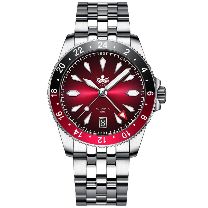 Phoibos Voyager GMT PY058D Burgundy Red Sunray Phoibos Voyager GMT PY058D Burgundy Red Sunray